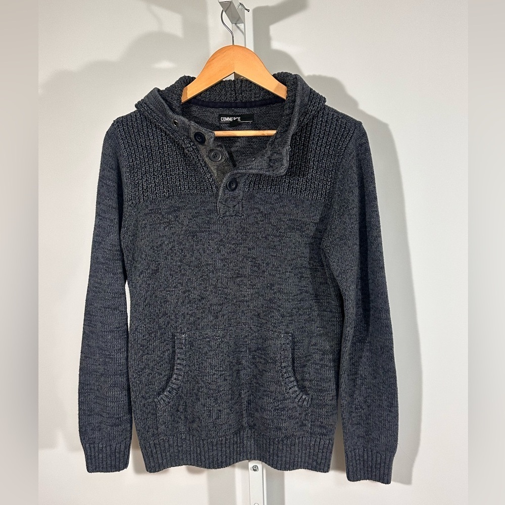 Commerce Shawl Button Hoodie Knit – Charcoal Marled, Cozy Casual (M)